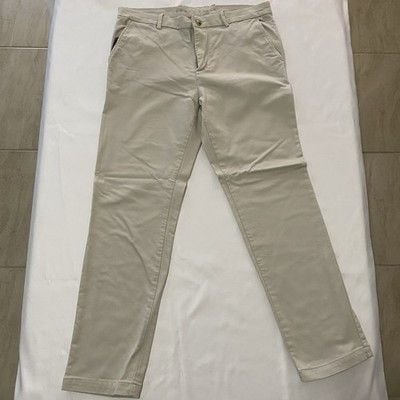 Perry Ellis Pants Mens 34x32 Cream Slim Fit Flat Front Trousers 2
