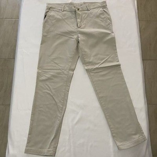 Perry Ellis Pants Mens 34x32 Cream Slim Fit Flat Front Trousers