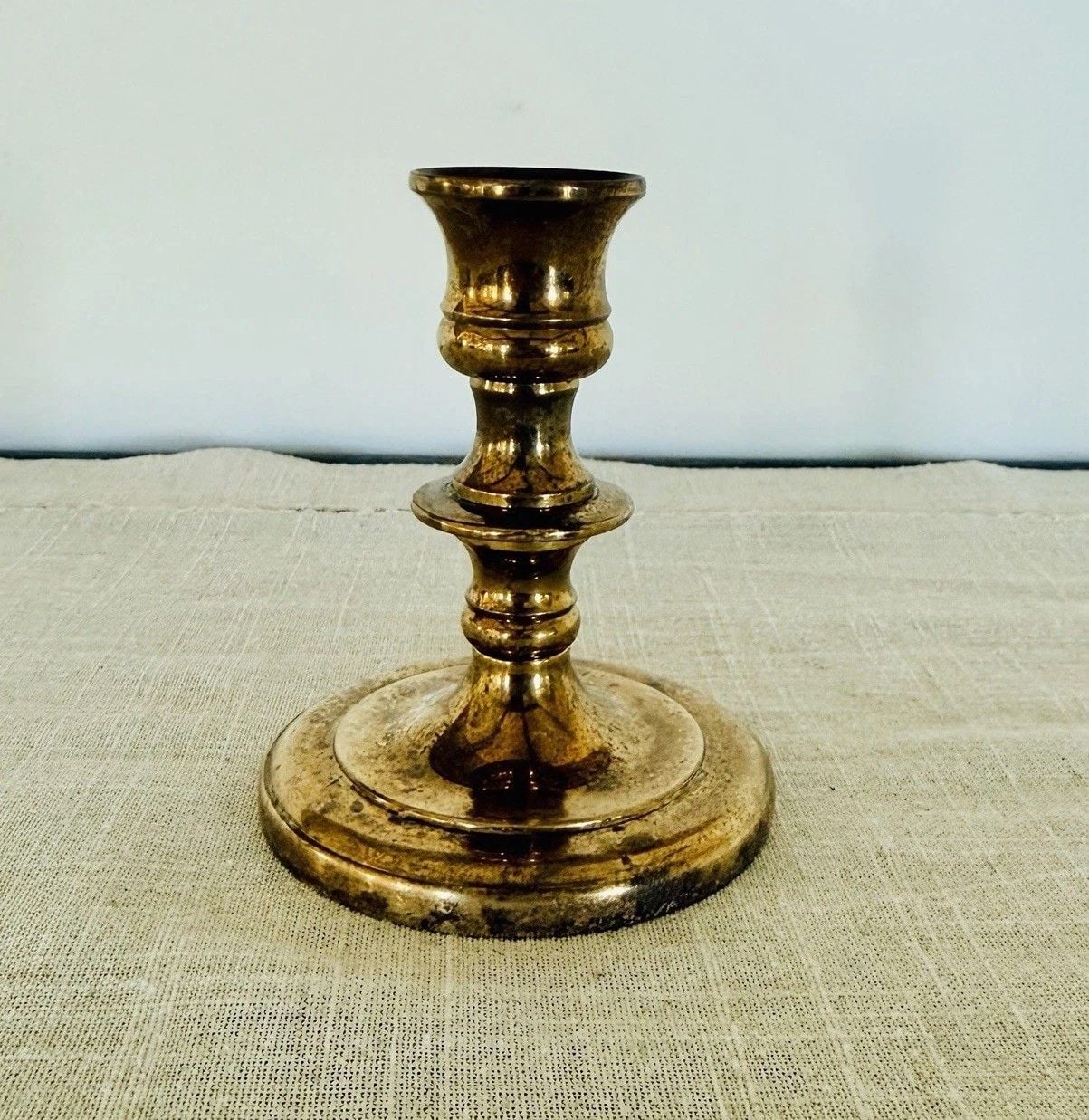 Vintage Solid Brass Candlestick Candle Holder 4” Made in USA Aged Patina 1