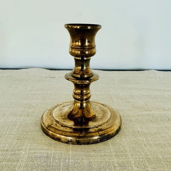 Vintage Solid Brass Candlestick Candle Holder 4” Made in USA Aged Patina