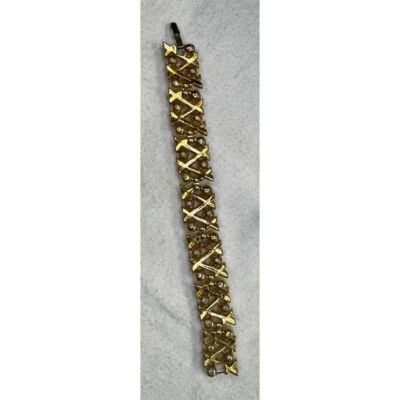Vintage Trifari Goldtone Faux Pearl Chain Bracelet 7.5" Signed 3
