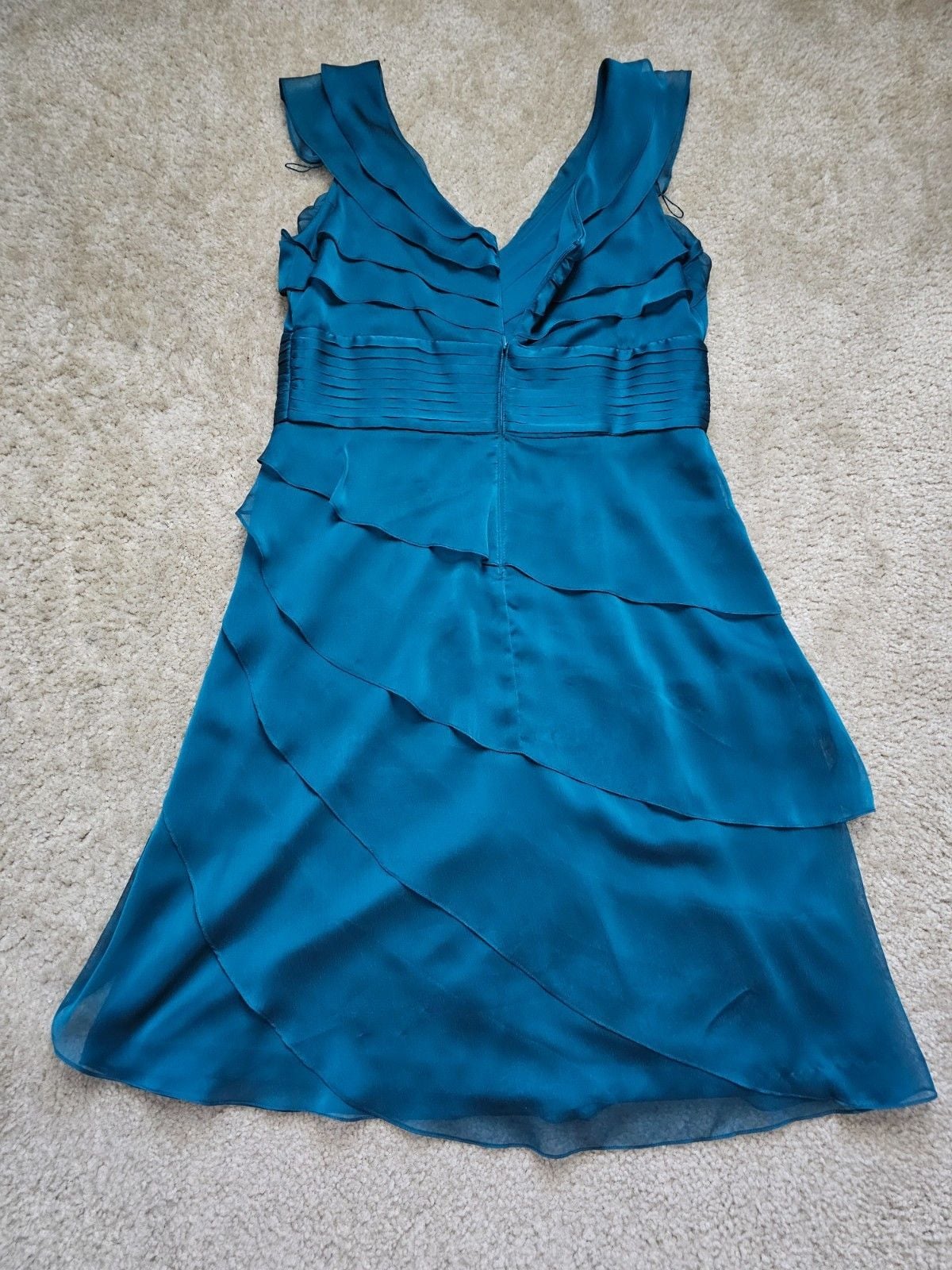 Adrianna Papell Occasions Teal Ruffle Chiffon Cocktail Dress Women's 14 7