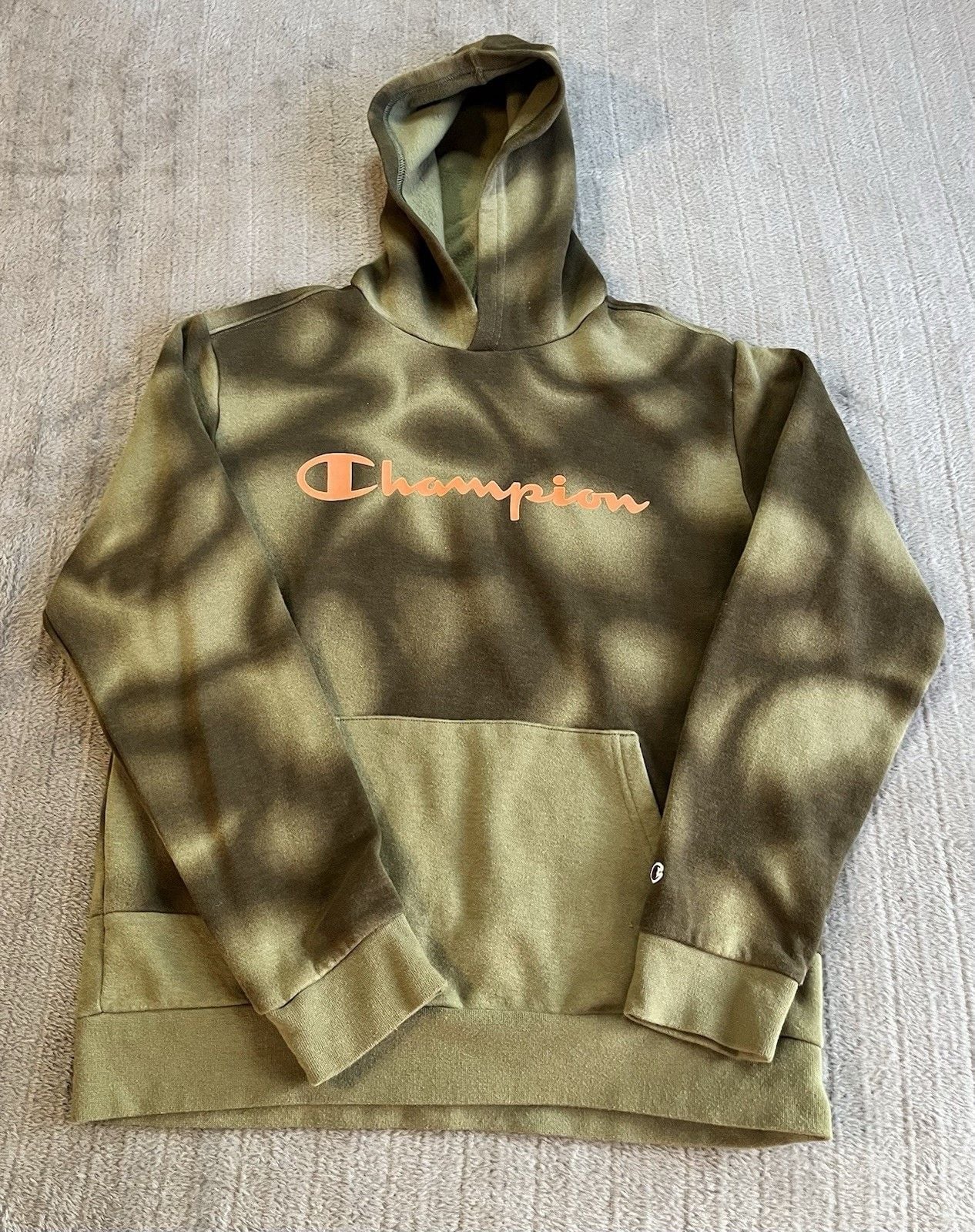 Yth Champion Hoodie Size L (14/16) Green Tie Dye Pullover Sweatshirt Fall Winter 2