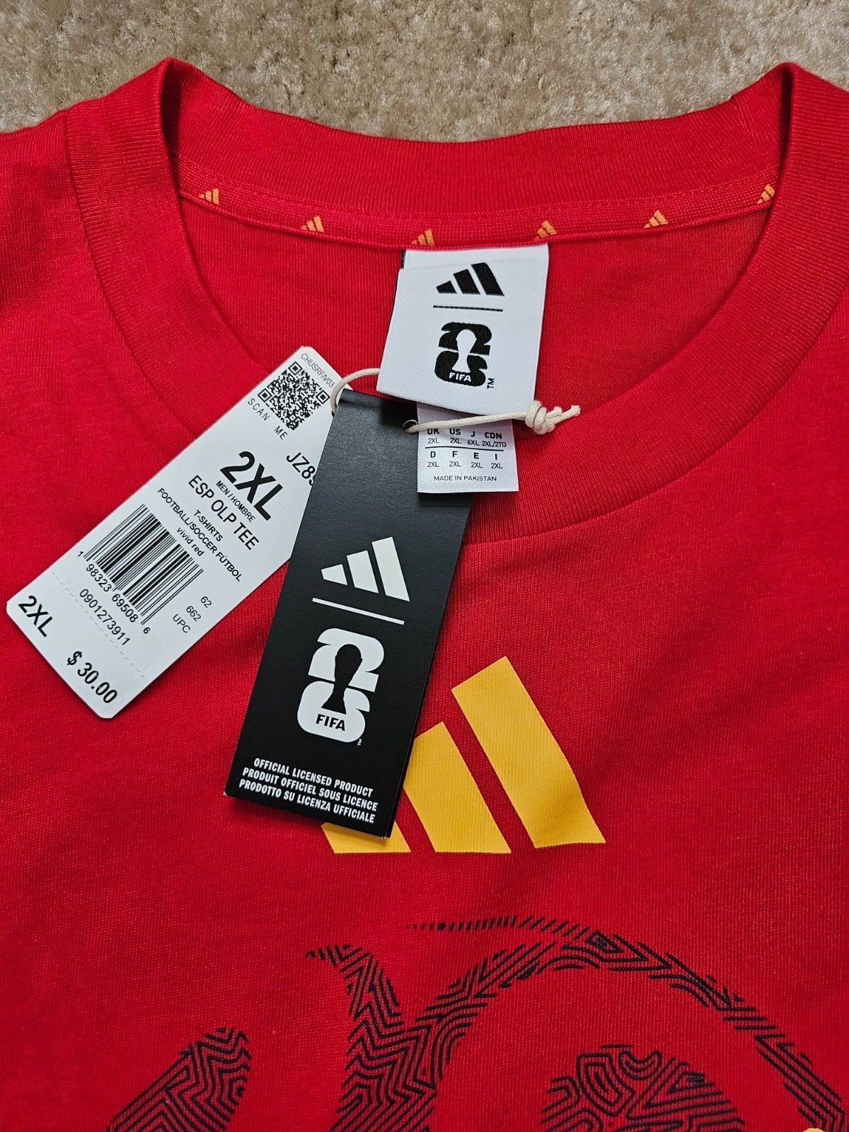 Adidas FIFA Spain España Soccer T-Shirt Men's 2XL Red Official Licensed NWT 6