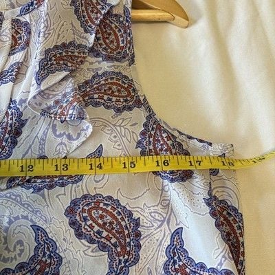 Skies Are Blue Paisley Print Sleeveless Blouse Petite Size XS Slit Ruffle Tank 8