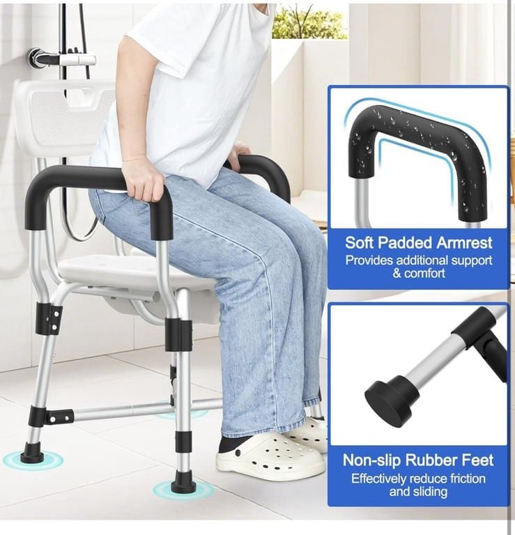 Adjustable Shower Chair with Removable Armrests and Back 4