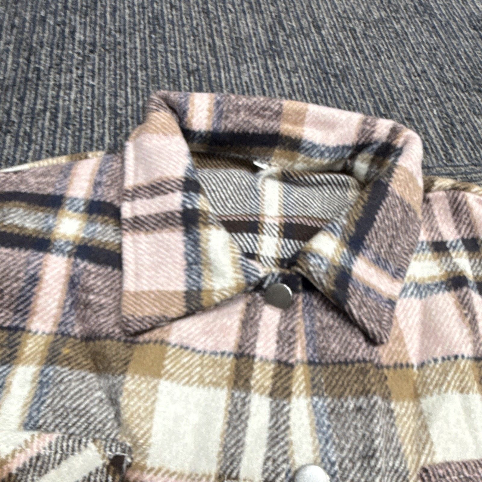 Women's Multicolor Plaid Button-Up Collared Long Sleeve Shirt M Cotton Blend 8