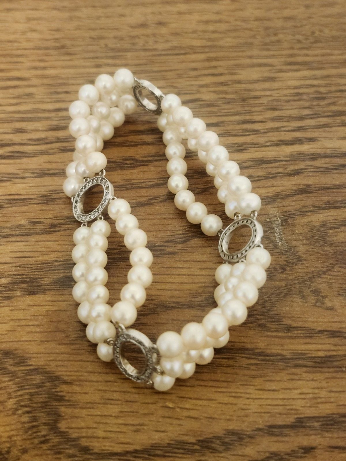 Diamond And 3 Strand Fresh Water Bracelet 5