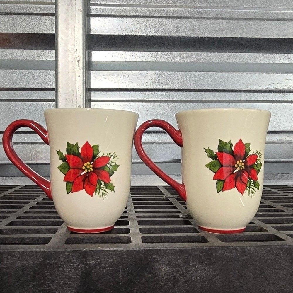 Better Homes And Gardens Poinsettia Design Ceramic Mugs - Set of 2 1
