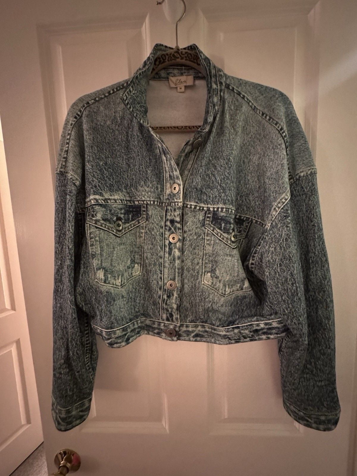 Elan Acid Wash Denim Look Sweatshirt Jacket M Boxy Oversized Y2K 90s Jean 2