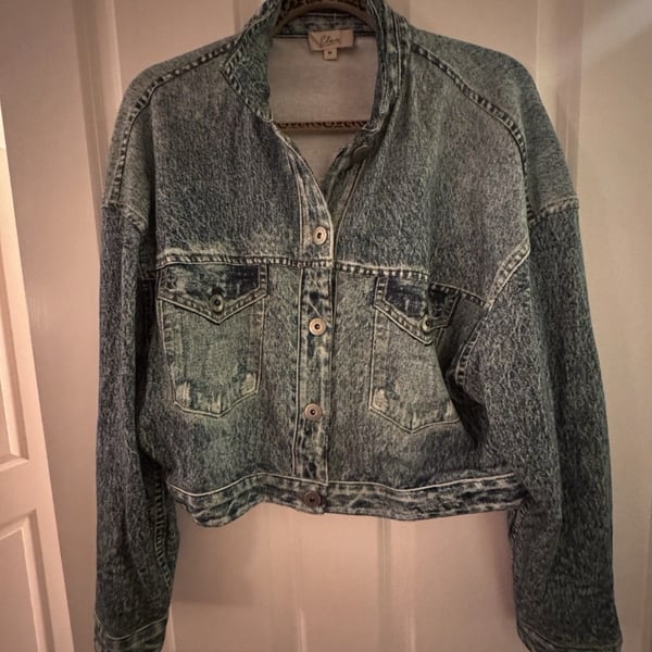Elan Acid Wash Denim Look Sweatshirt Jacket M Boxy Oversized Y2K 90s Jean