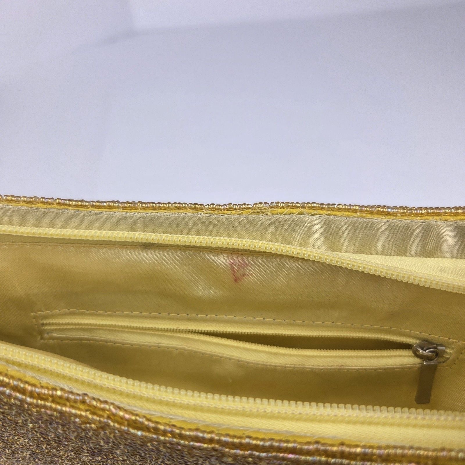 Vintage Yellow Glass Seed Beaded Baguette Shoulder Bag 1960s Mod Evening 10