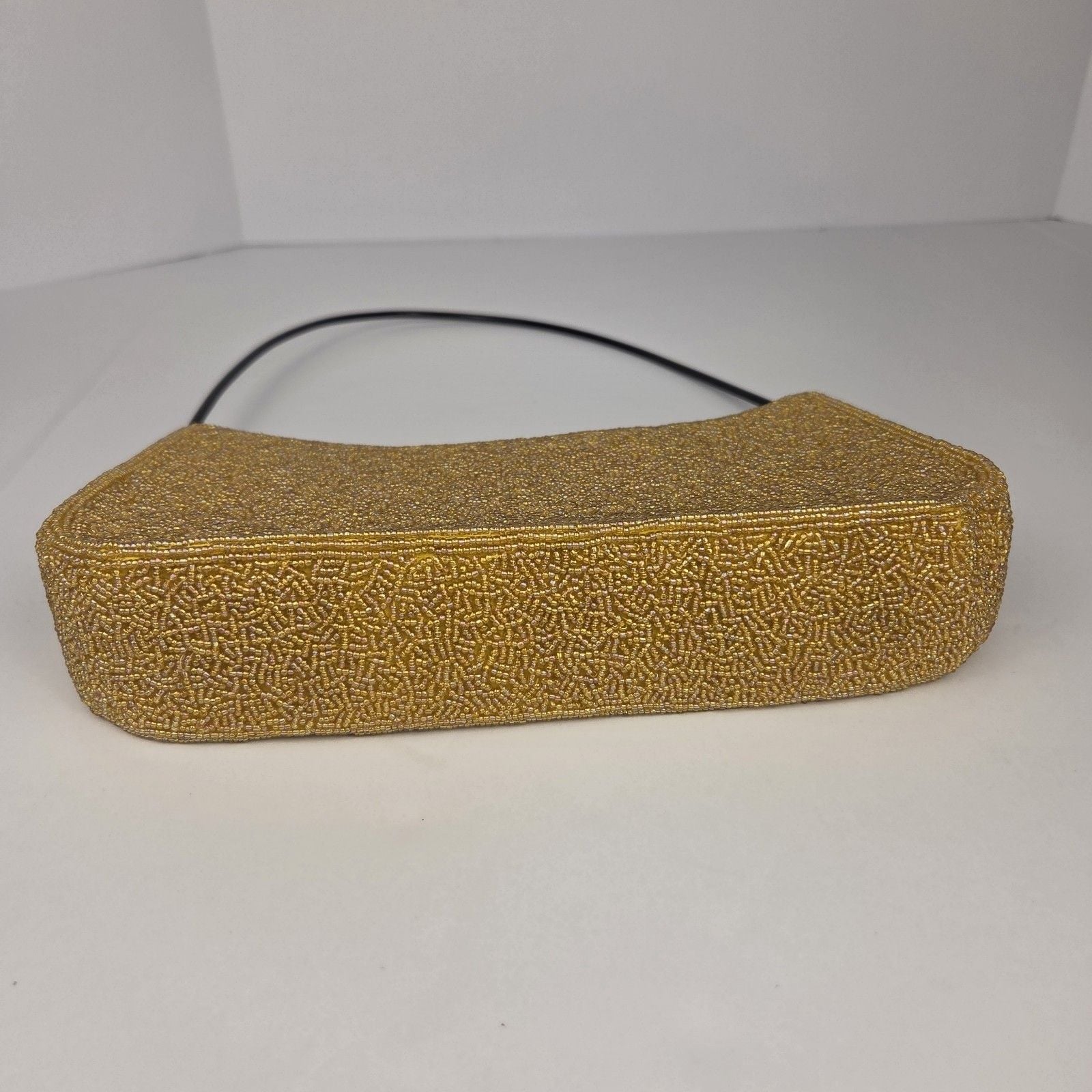 Vintage Yellow Glass Seed Beaded Baguette Shoulder Bag 1960s Mod Evening 4