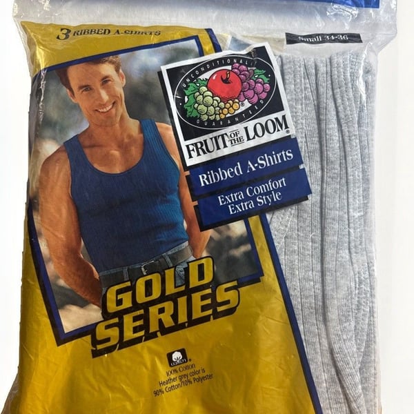 Vintage Fruit of the Loom Gold Series Ribbed A-Shirts 3 Pack S 34-36 NOS Gray