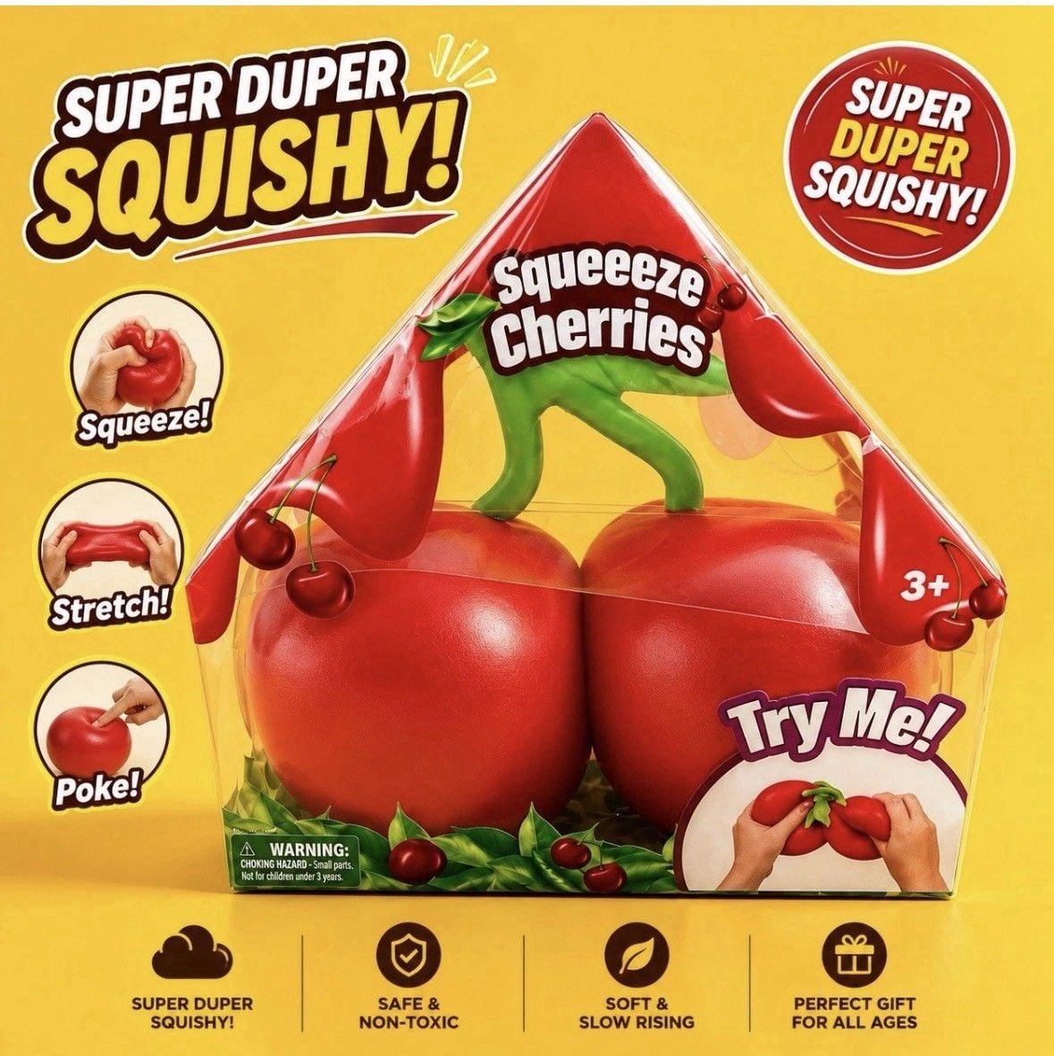 Sunny Days Squeeezy Cherries Viral Squish Squishy Jumbo Fidget Toy Red Cherry! 1