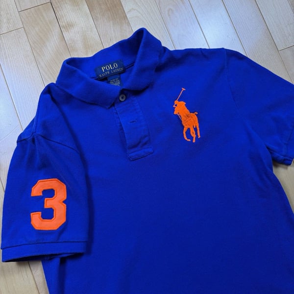 Polo Ralph Lauren Boys M 10-12 Big Pony Polo Shirt Blue Orange #3 Cotton