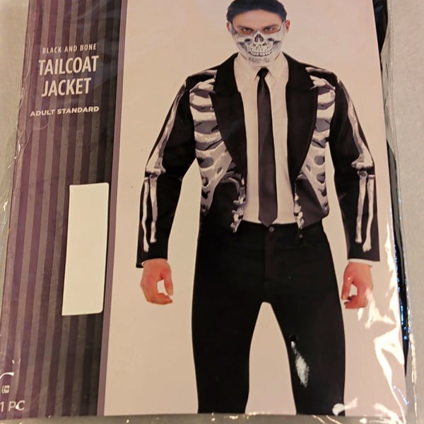 Suit Yourself Costume Co Skeleton Tailcoat Jacket Black/White Adult Std Poly L