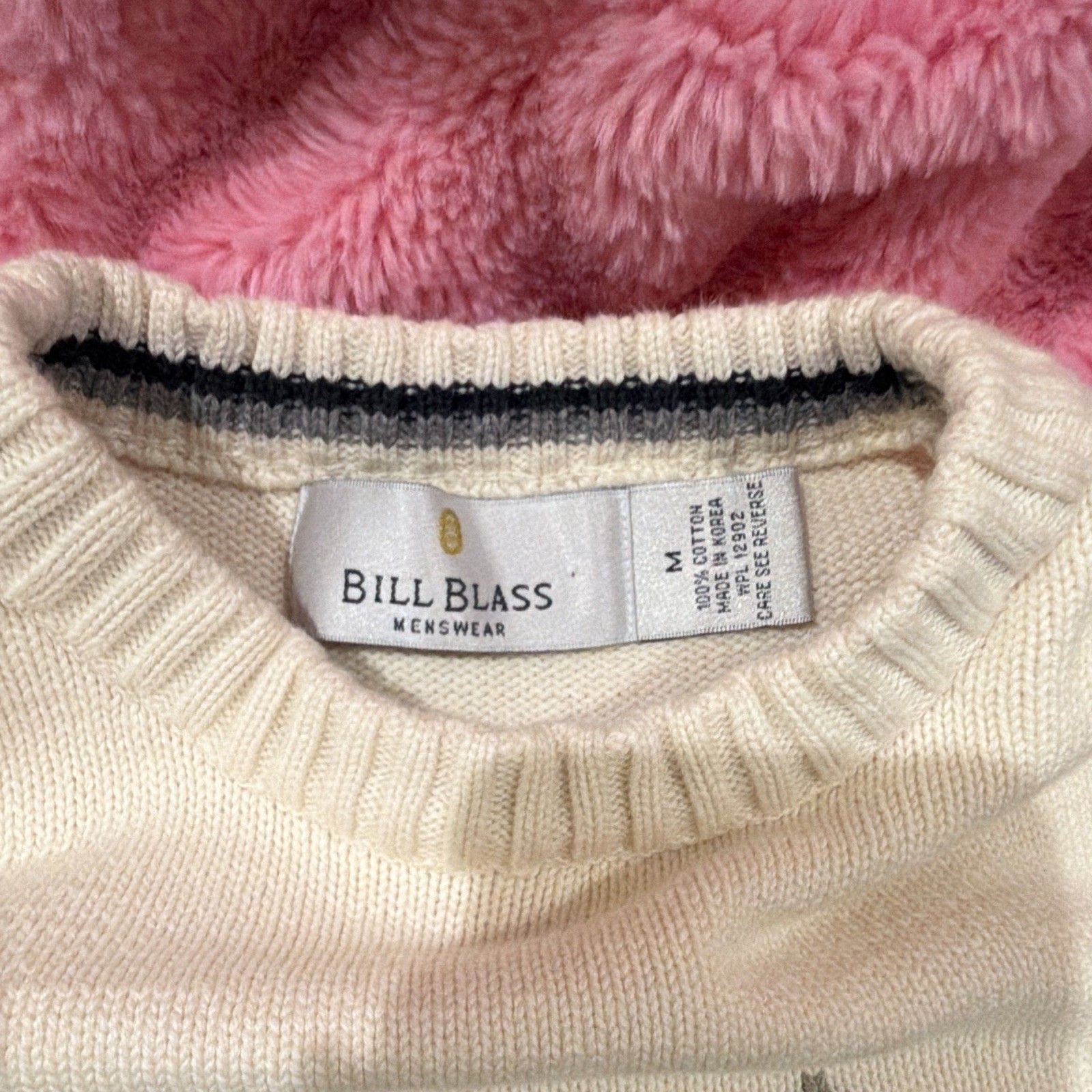 Bill Blass Men's Ivory Argyle Knit Crewneck Pullover Sweater Long Sleeve M 3