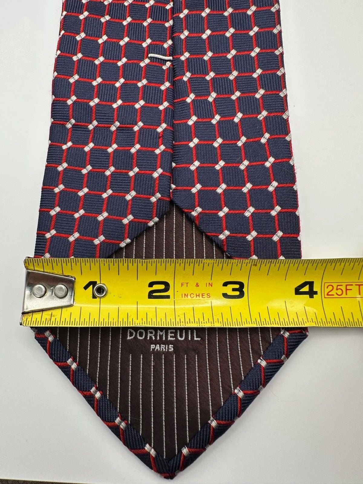 Dormeuil Navy & Red Lattice 100% Silk Tie – Dormeuil Tipping Made in Italy 4