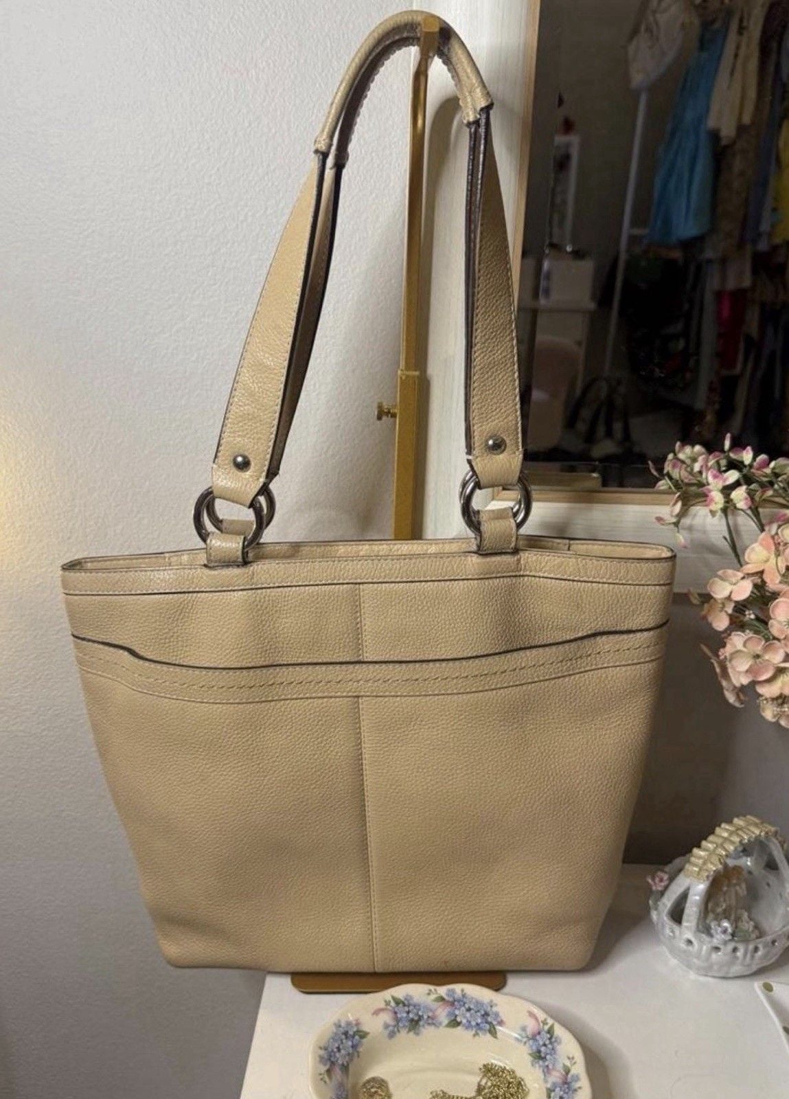 Coach Penelope F14683 Cream Pebbled Leather Tote Shoulder Bag Silver Hardware 3