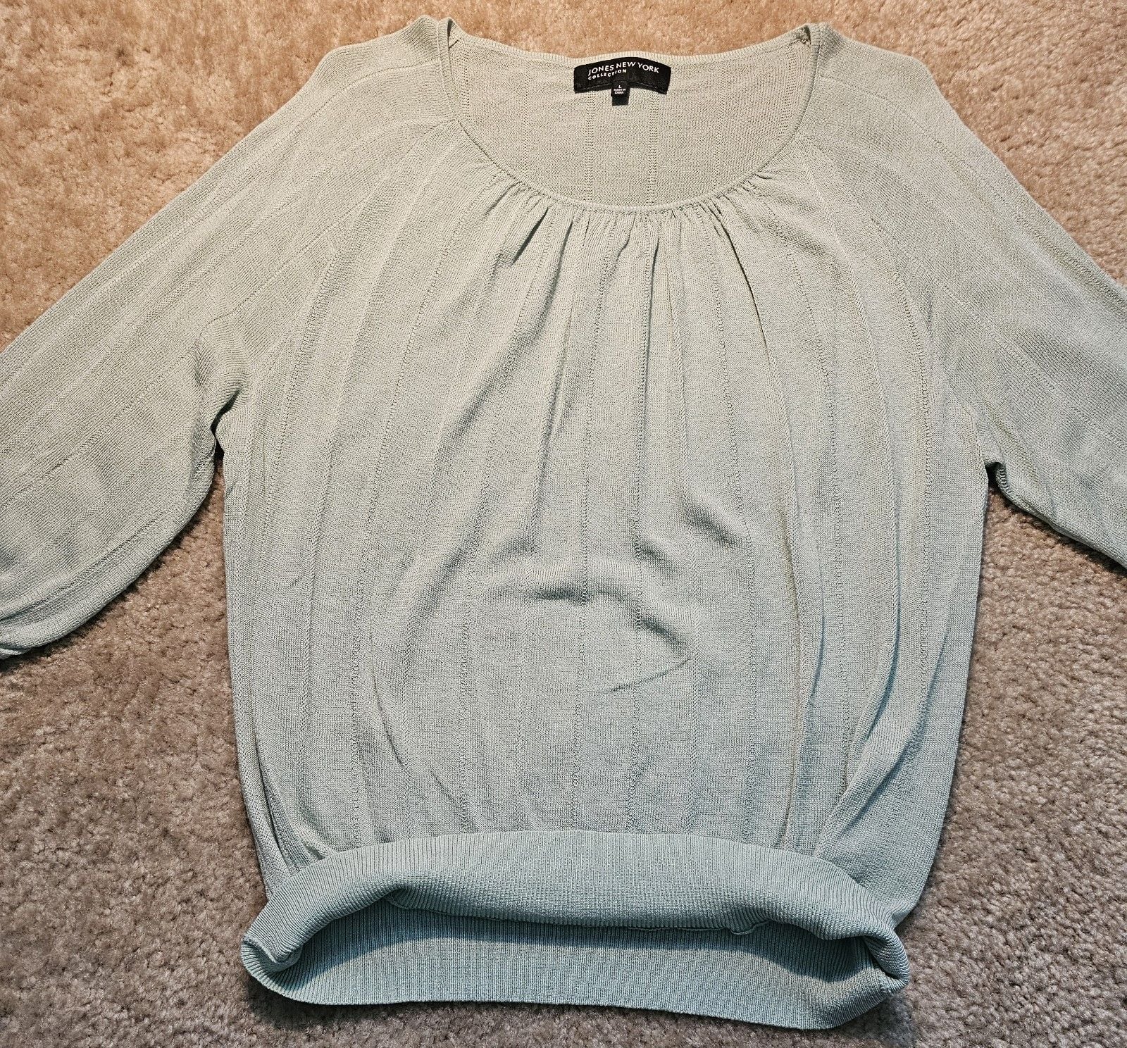 Jones New York Collection Women's L Sage Green 3/4 Sleeve Knit Pullover Sweater 5