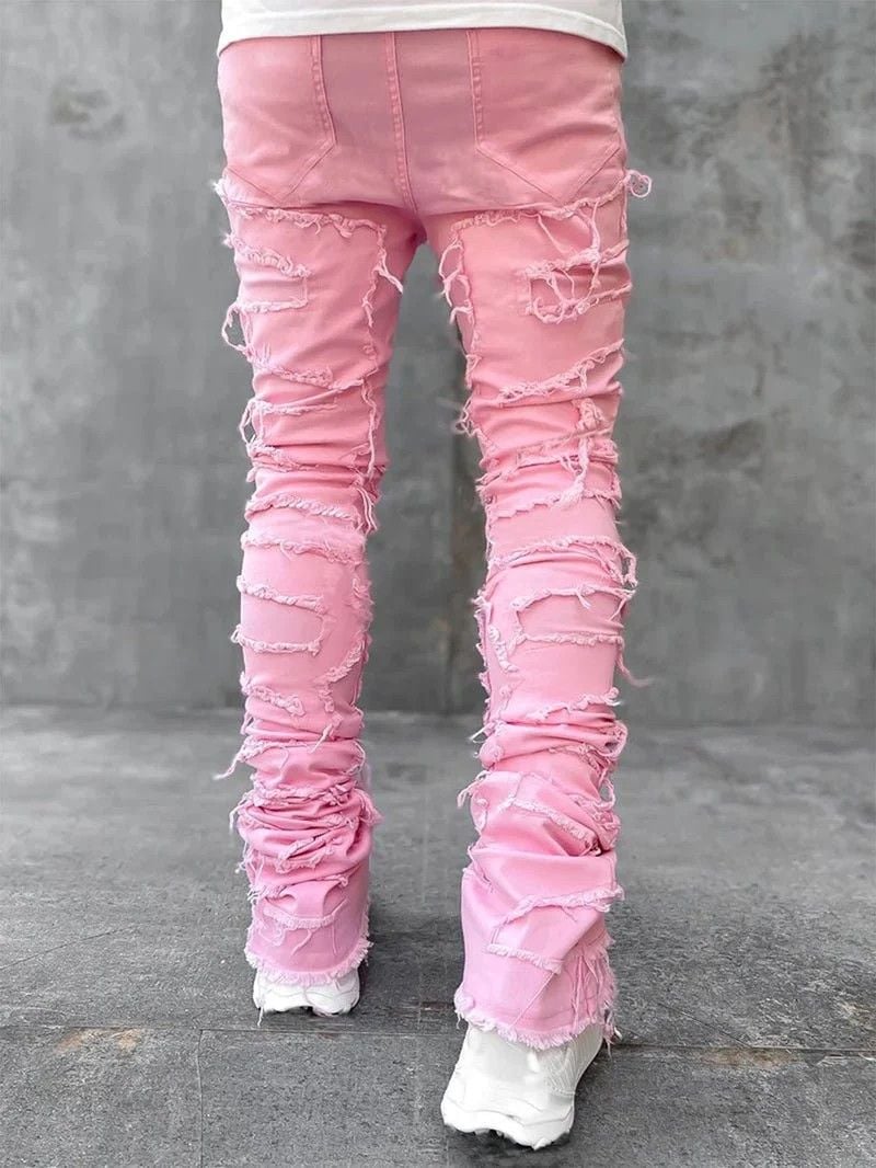 Men's Ripped Stacked Jeans | Fringe Detail | Slim Streetwear Denim 4