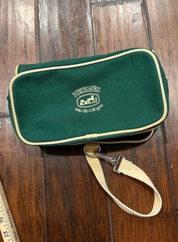 Vintage Hermès Eau de Cologne Green Canvas Promotional Toiletry Travel Pouch 2