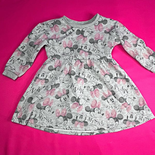 Disney Junior Minnie Mouse Girls 4T A-Line Fleece Dress Long Sleeve Gray