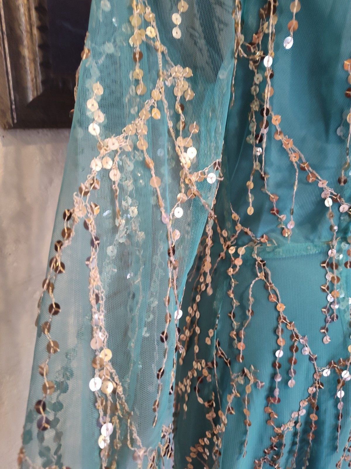 NWT Southern Fried Chics "Magic Mirror" Teal Sequin Fringe Cocktail Dress Sz Sm 4