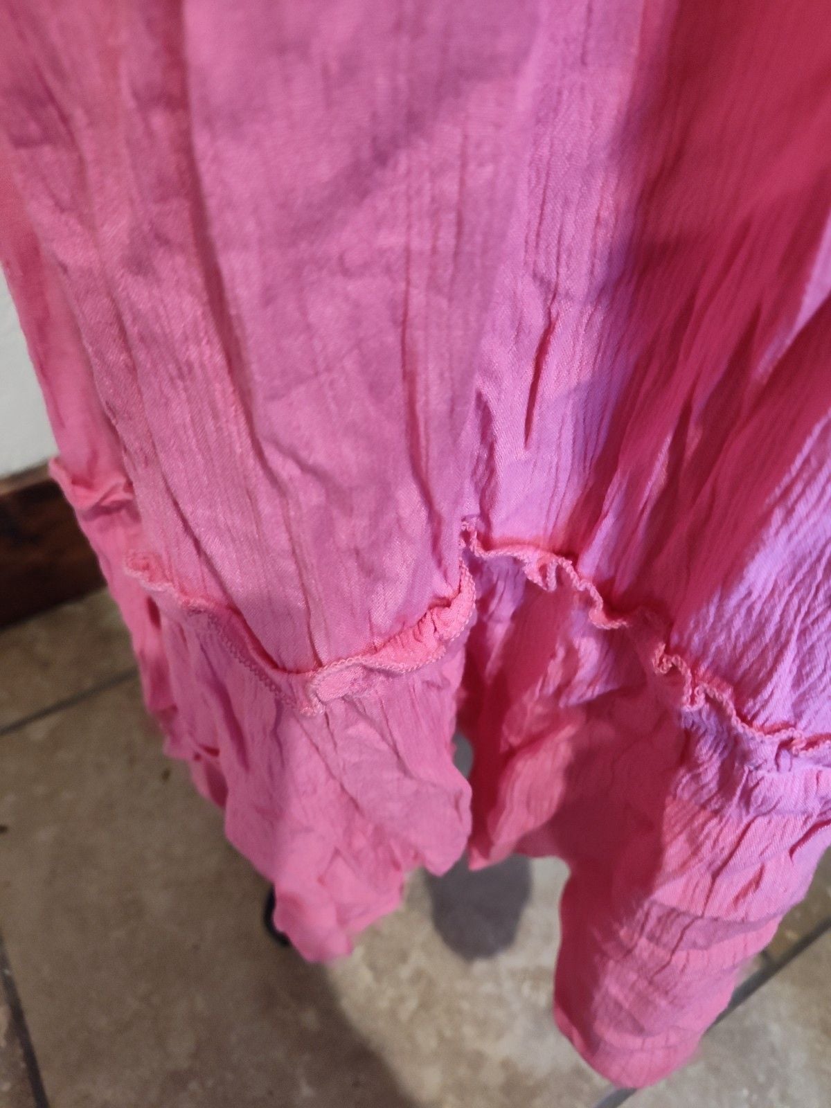 Charlotte Russe Beautiful Hot Pink Crochet Halter Ruffled Crinkle Dress Size XL 3