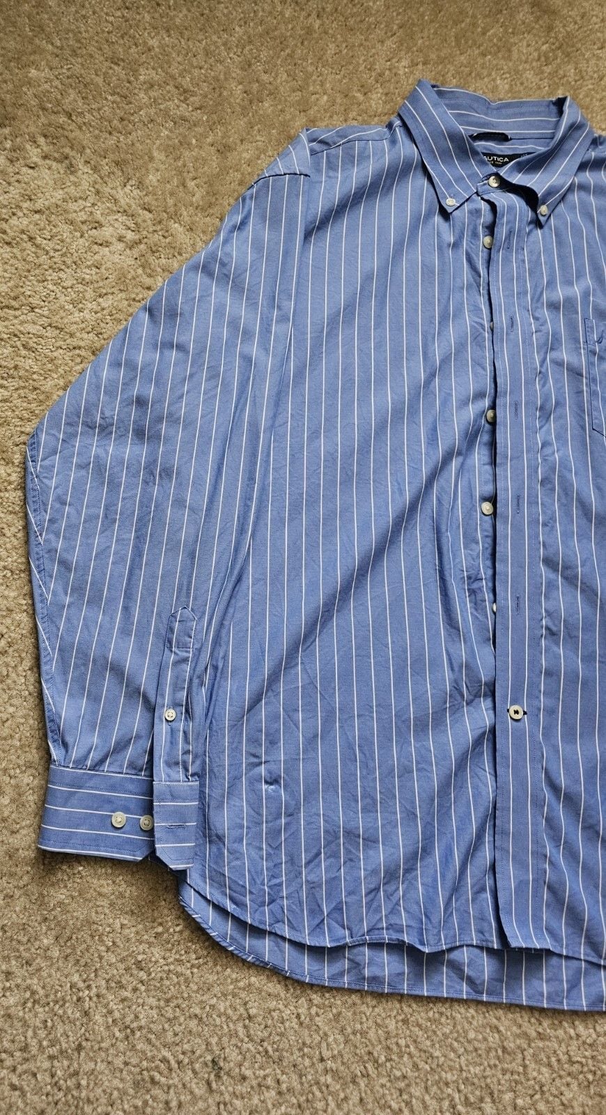 Nautica Mens XXL Blue White Stripe Long Sleeve Button Down Shirt 100% Cotton 3