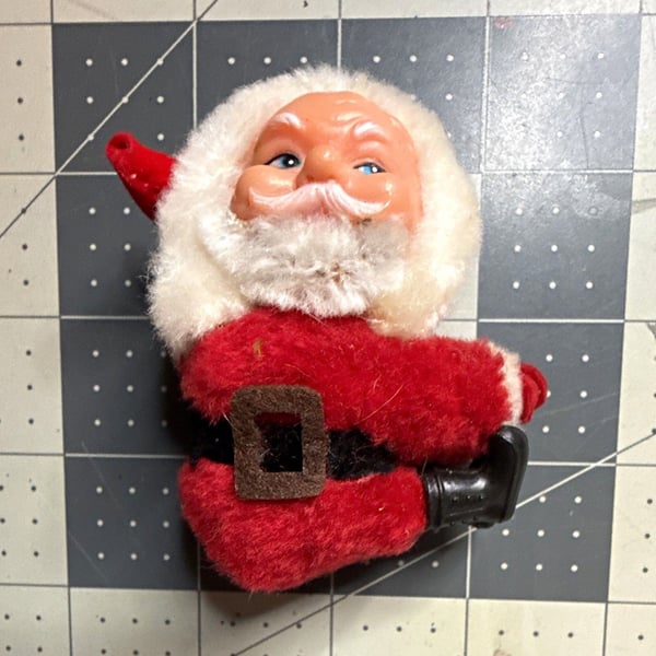 Vintage Santa Claus Christmas Figurine Small Red White Black 3.75in Plastic Felt