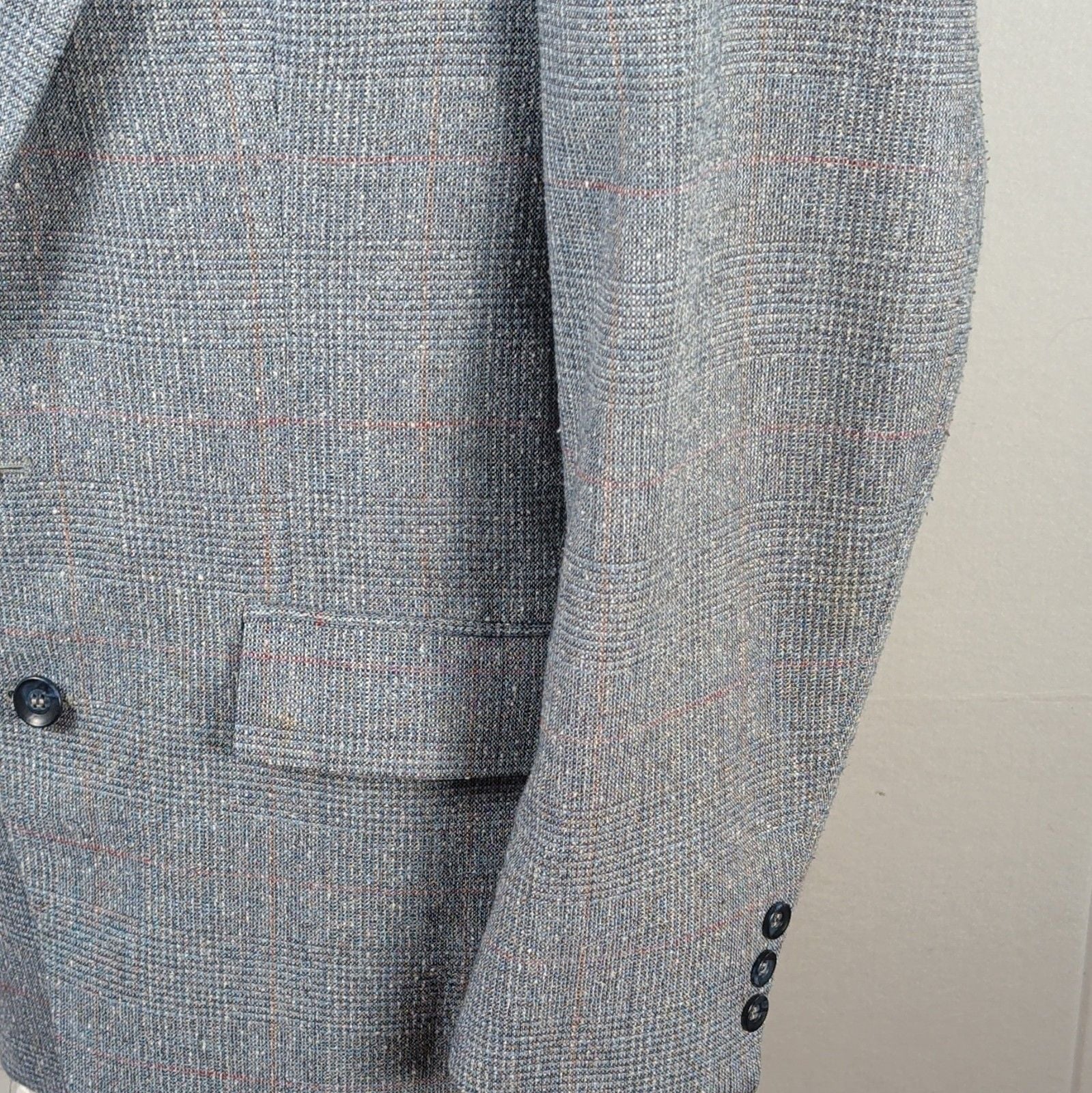 Vintage 40R Sport Coat Made in USA Plaid Blazer Grey Blue Addis Deys Syracuse 6