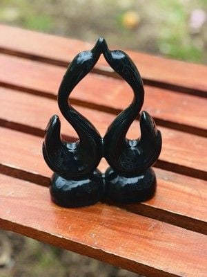 Vintage 1970's Art Deco Style Black Glazed Ceramic Swans Kissing Made In Japan 9