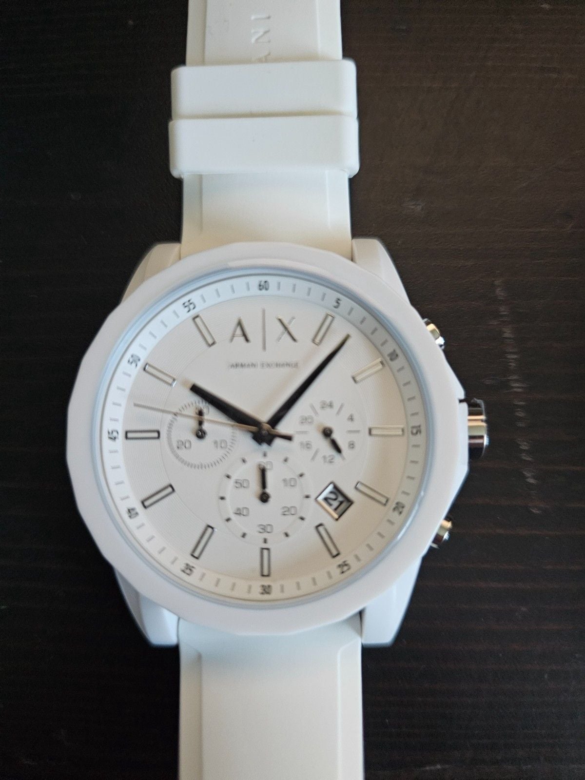 Armani Exchange AX1325 Men's White Chronograph Watch Silicone Strap New Tags 3