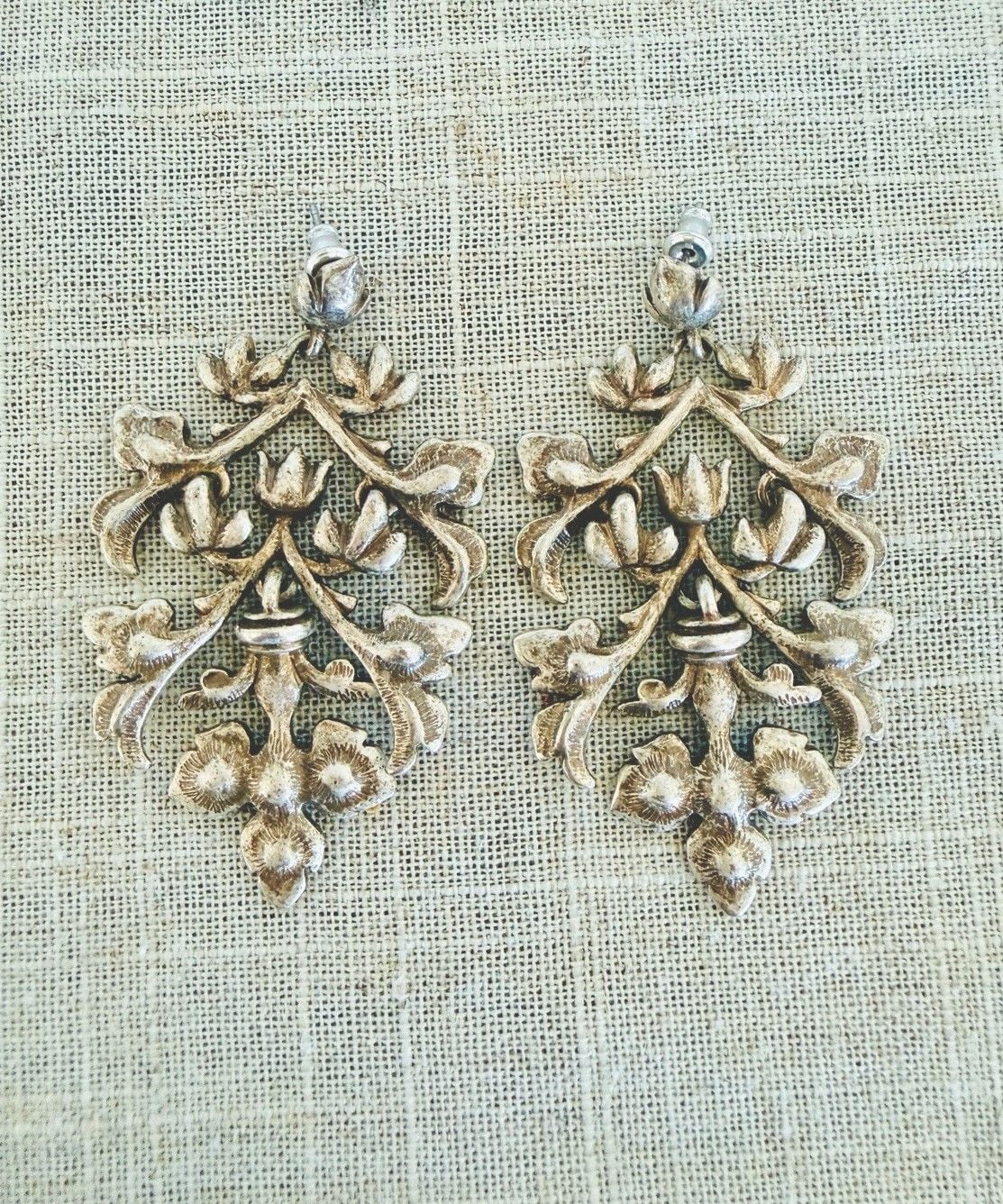 Art Nouveau Sterling Silver Chandelier Dangle Earrings 2.5” Floral 23.7g 2