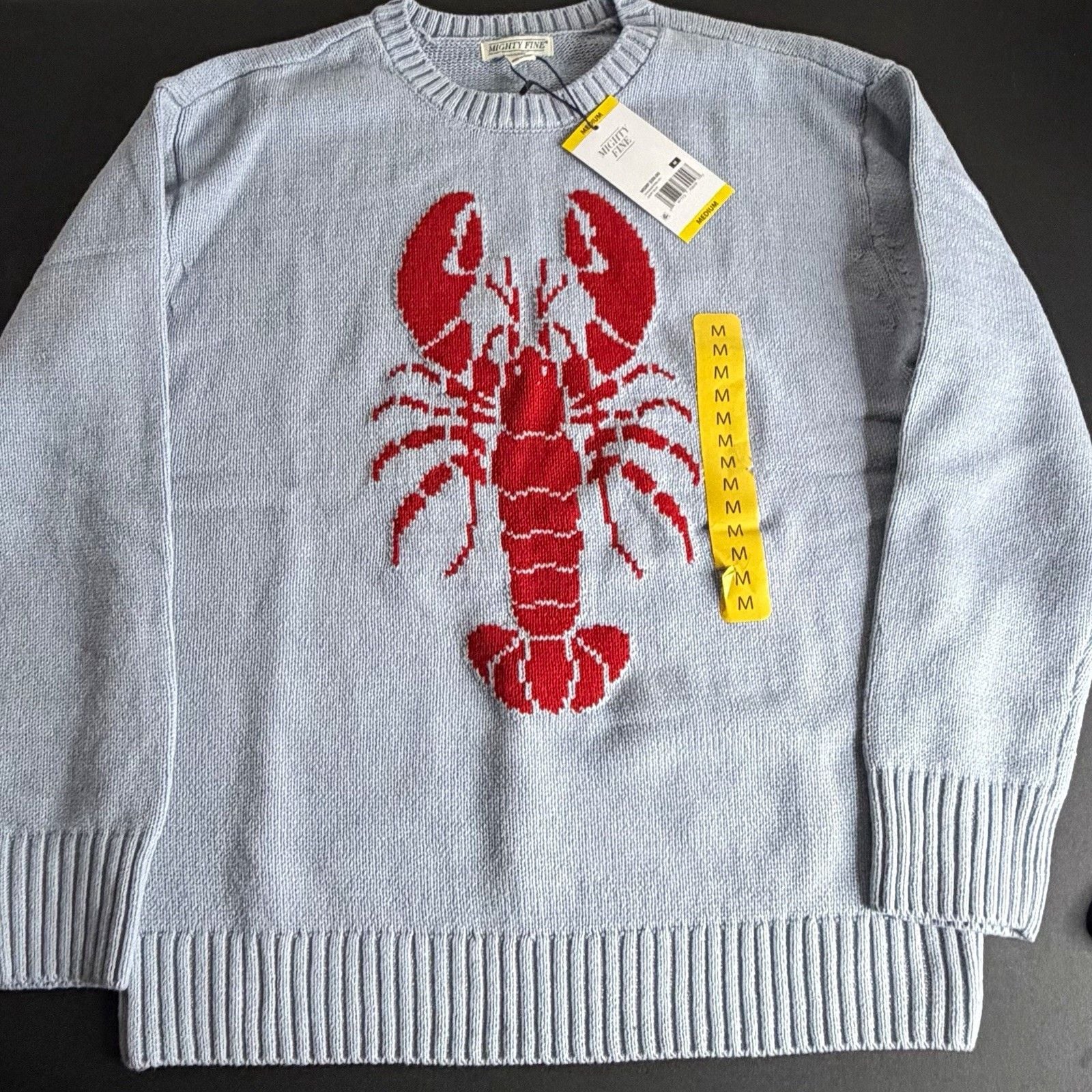 Mighty Fine Light Blue Lobster Graphic Crewneck Knit Sweater Size M 2