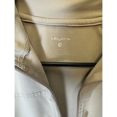 Layer 8 Track Jacket Womens Small Tan Qwick-Dry Full Zip Thumbholes Athleisure 9