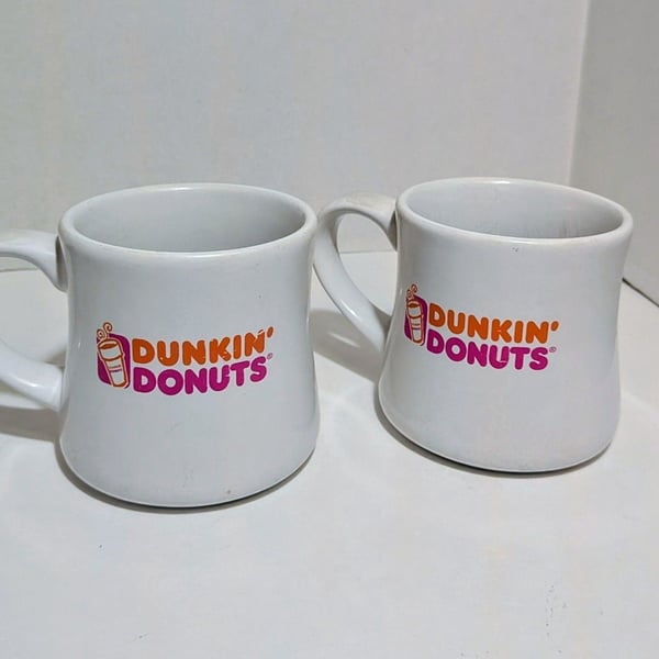 2 Dunkin Donuts Mugs Diner 12oz White Orange Pink Logo Coffee Cup Vintage Retro
