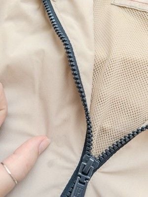 Tommy Hilfiger Windbreaker Jacket Mens Large Beige Hooded Full Zip Mesh Lined L 9