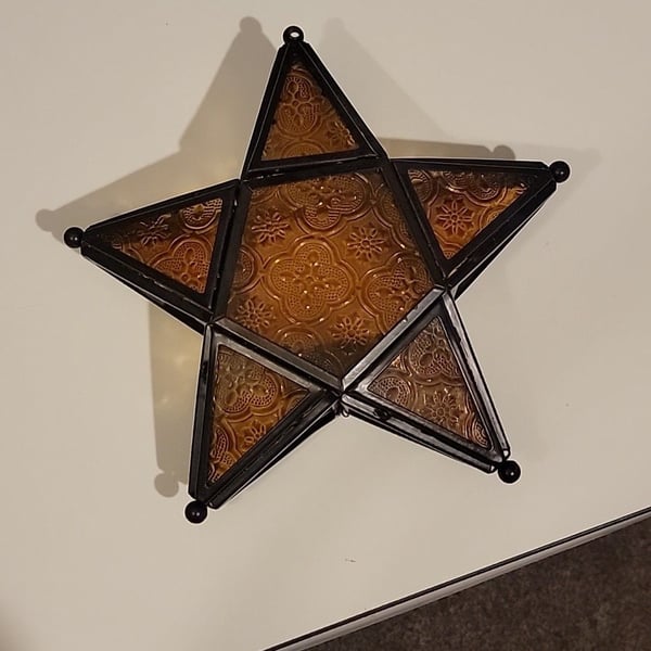 VINTAGE Moravian Star Light Lantern Tea Lite Candle Holder Metal & Glass