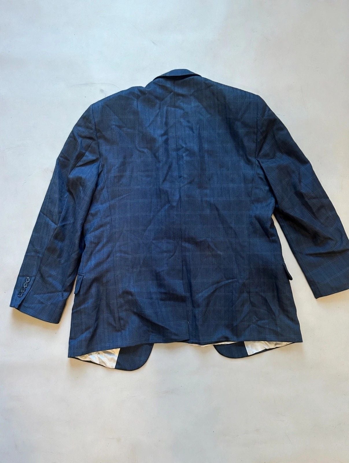 Harold Powell Men's Navy Plaid Blazer Sport Coat 44R Made in Chile 6