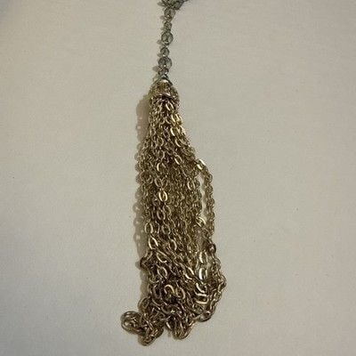 Long Silver Tone Beaded Tassel Necklace | Blue Gray Glass | Boho Costume Jewelry 4
