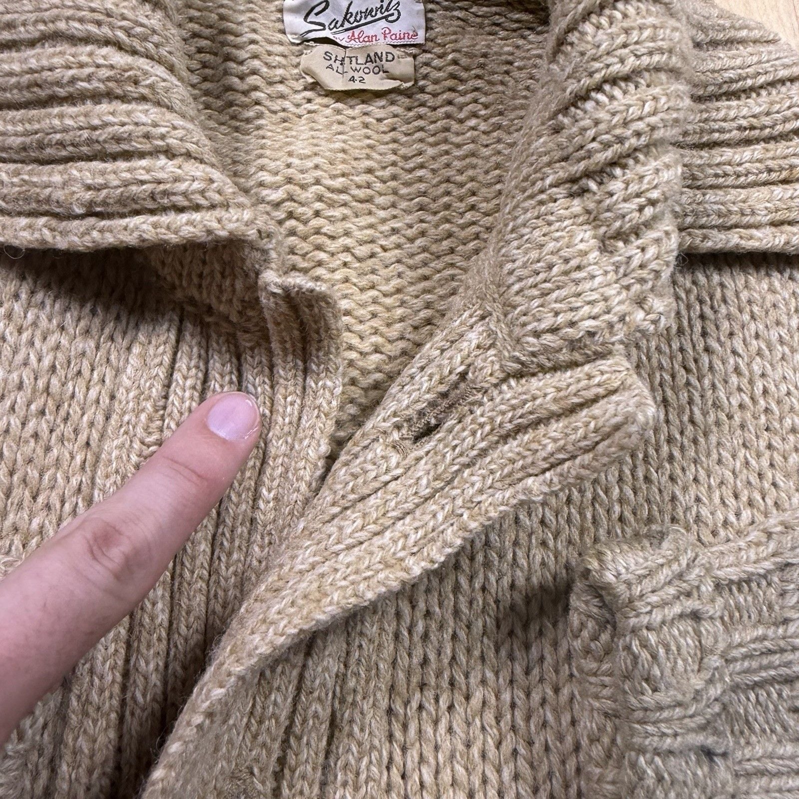 Vintage Alan Paine Shetland Wool Cardigan Mens 42 England Shawl Collar 60s 70s 20