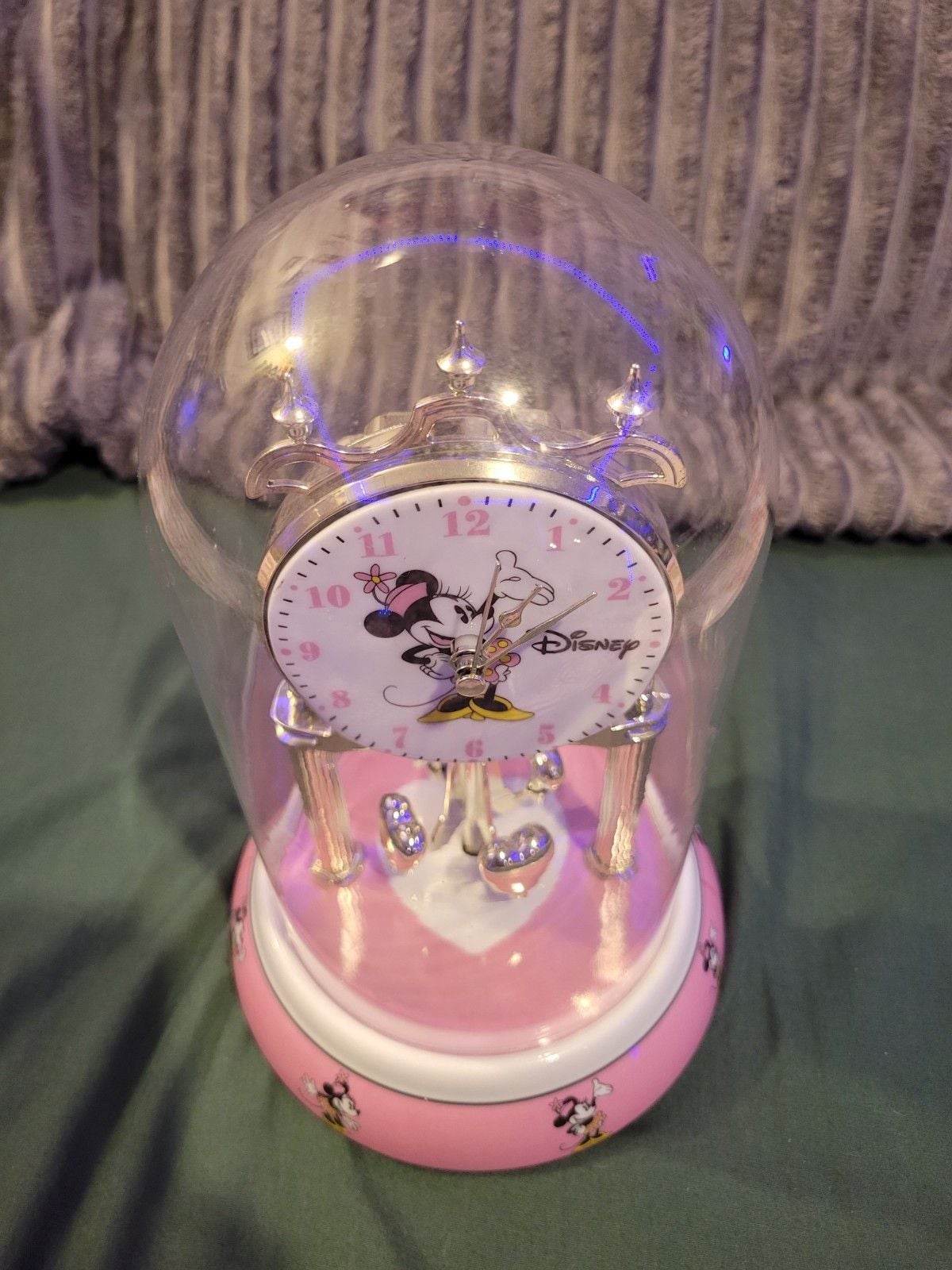 Disney Minnie Mouse Anniversary Clock Glass Dome Pink Ceramic Base 10