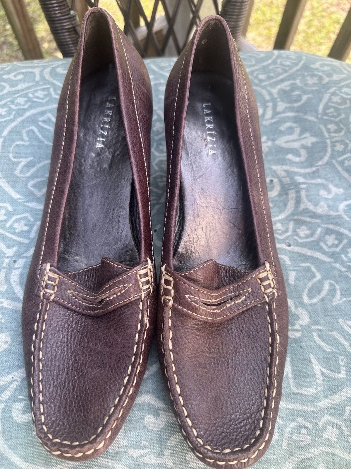 VINTAGE Lakrizia Women's Brown Leather Heels Square Toe EU 39 US 8.5 4