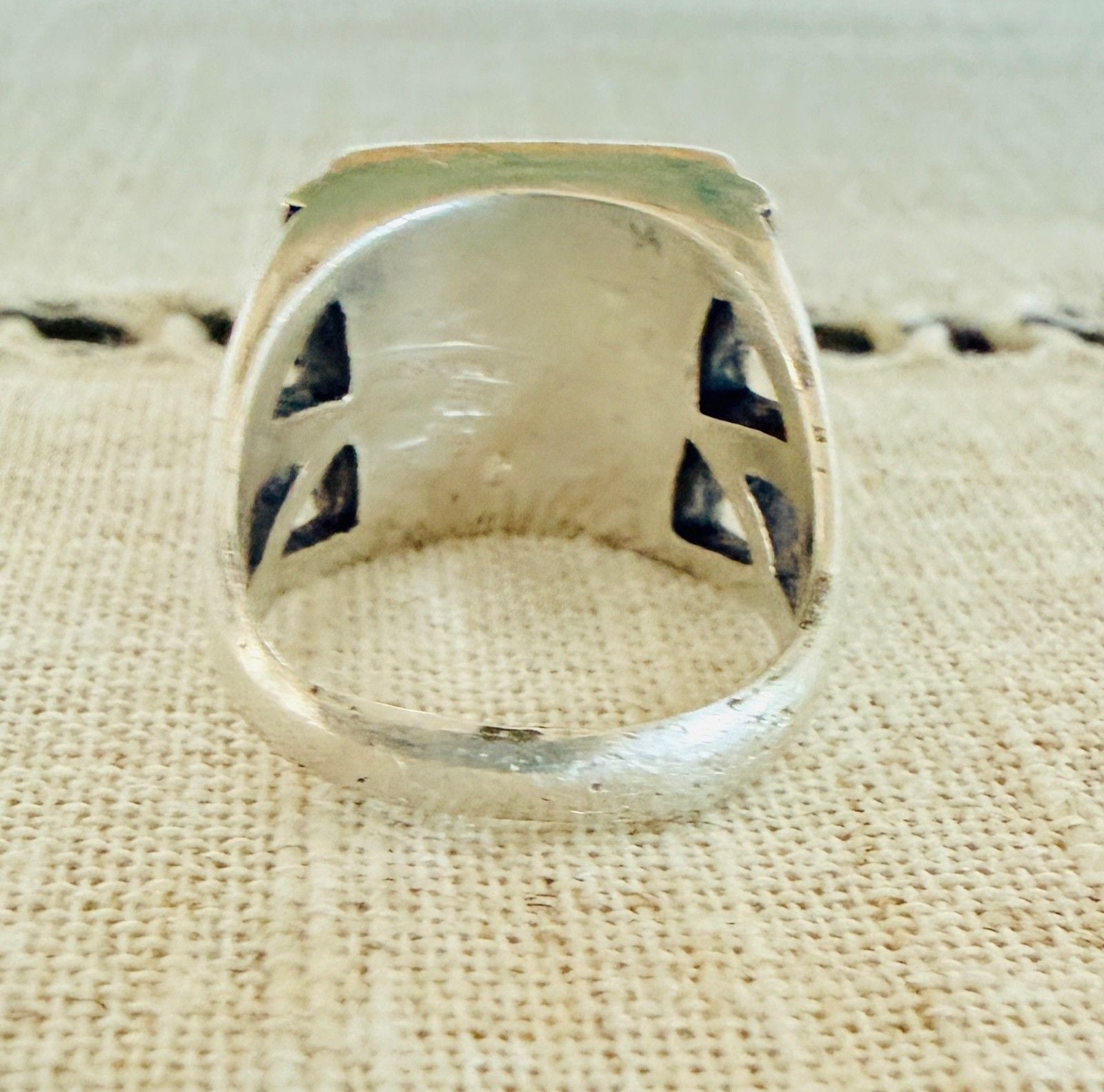 Sterling Silver Natural Turquoise Ring Rope Bezel Southwestern Style Size 5.5 8