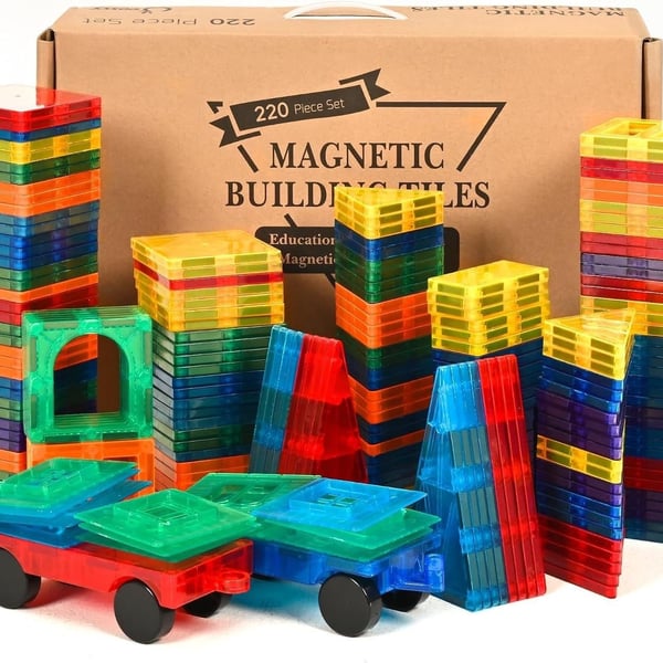 220 Pcs Magnetic Tiles, 3D Magnetic Blocks Set with 2 Cars, STEM Toys