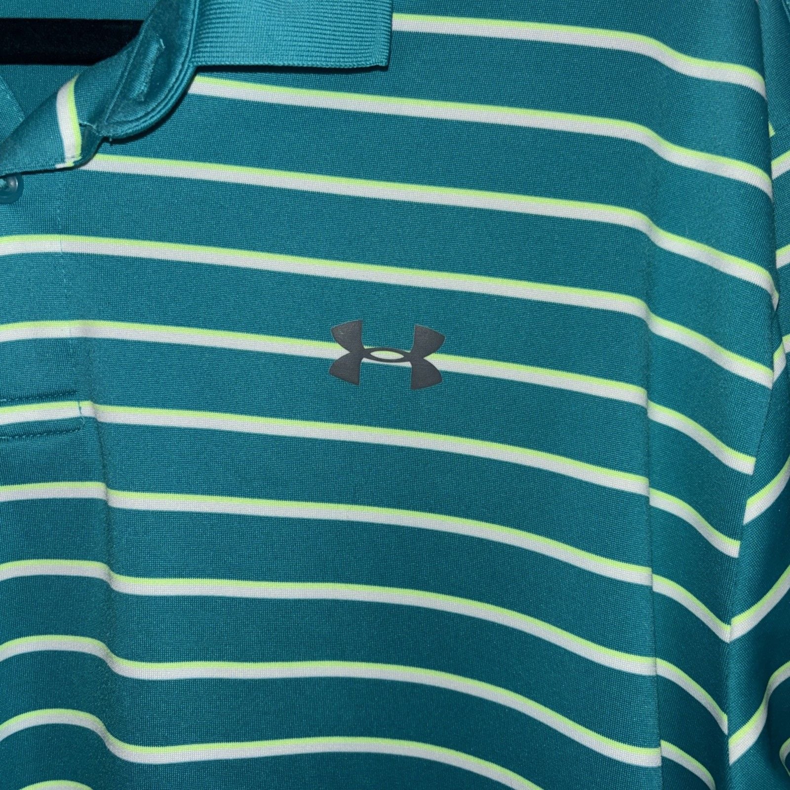 Under Armour Mens Golf Performance Short Sleeve Green Striped Polo Heatgear 2xl 4