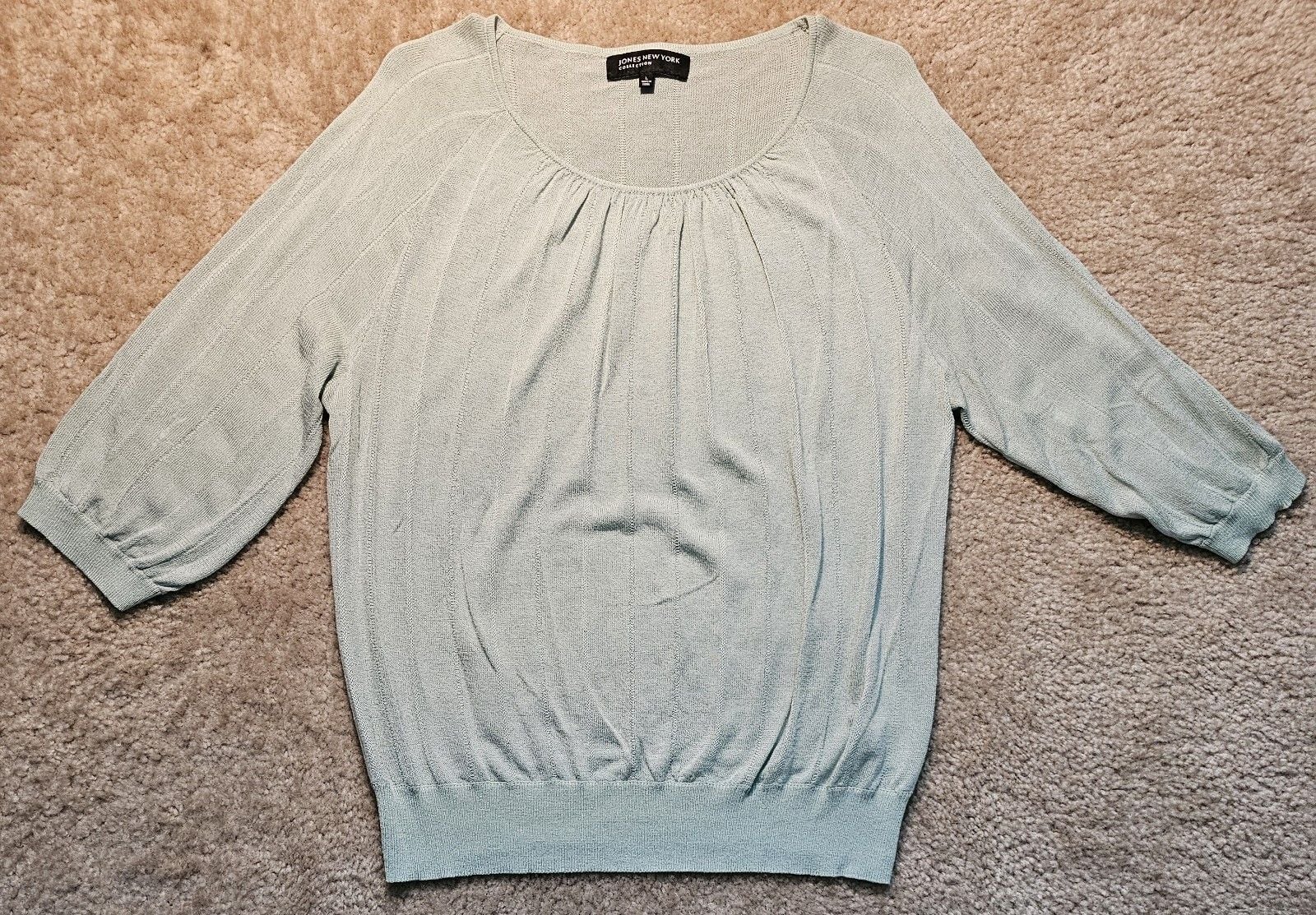 Jones New York Collection Women's L Sage Green 3/4 Sleeve Knit Pullover Sweater 2